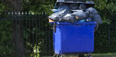 Overfilled container blue bin