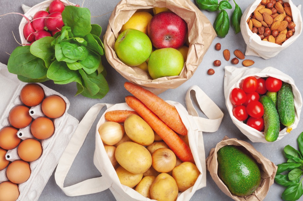Zero Waste And Eco Friendly Shopping With Vegetables And Fruits