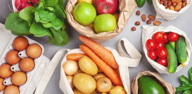 Zero Waste And Eco Friendly Shopping With Vegetables And Fruits
